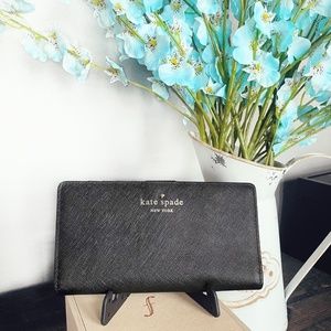 Kate Spade Staci Large Slim Bifold Wallet, Black Saffiano Leather